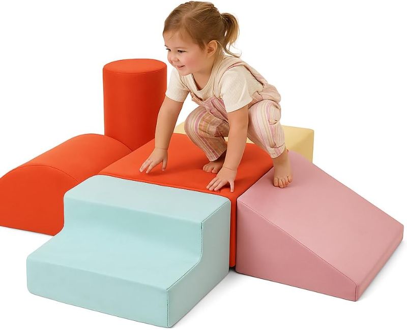 Photo 1 of Jojoka Foam Climbing Blocks for Toddlers,Climbing Blocks Set,Foam Gym Activity Shapes for Indoor Playground, Baby Crawling Tunnel Ramp Step Toy, Early Development Equipment