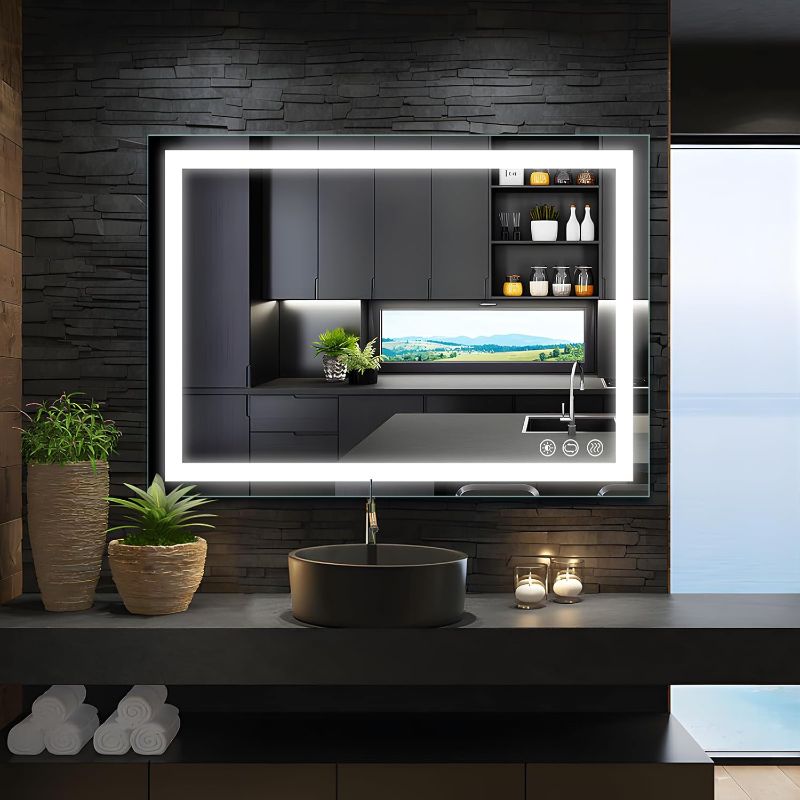 Photo 1 of LED Bathroom Mirror, 32x24 inch Fronlit Bathroom Vanity Mirror with Lights, Stepless Dimmable Wall Mirror, 3 Colors Lighting, Anti-Fog, Memory, Makeup Mirror with Smart Touch Button