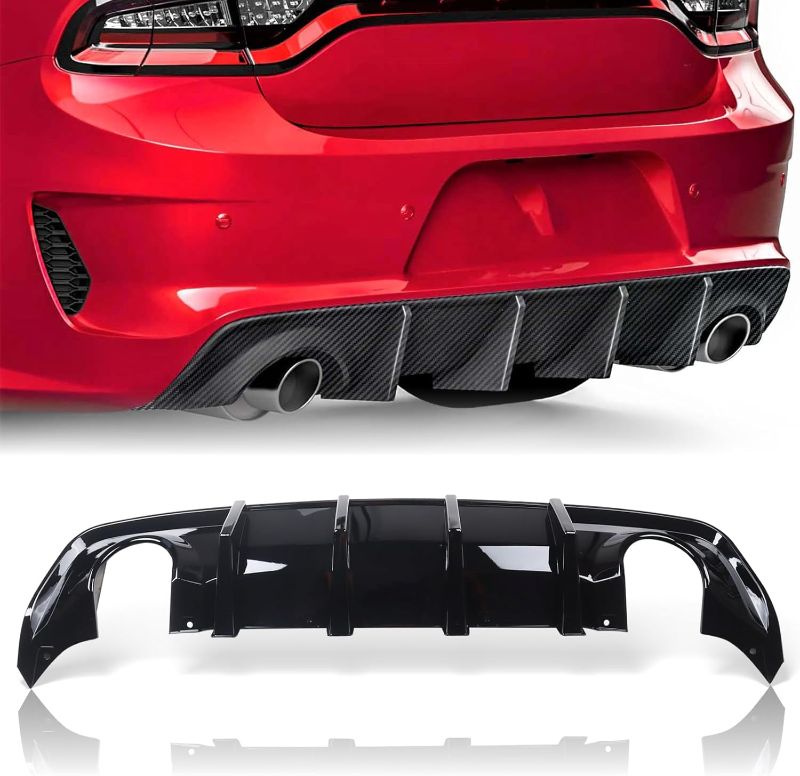 Photo 1 of Rear Lower Bumper Lip Diffuser Fit for 2020-2024 Dodge Charger Widebody SRT Hellcat Scat Pack Rear Diffuser Side Skirt Splitter Spoiler Wing Body Kits Air Dam Accessories (Glossy Black)