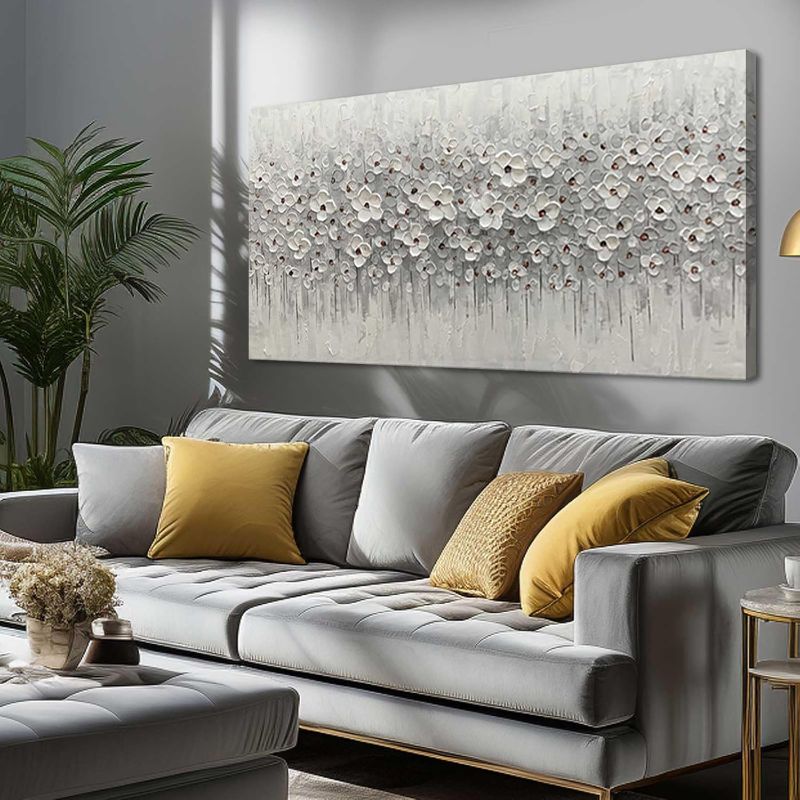 Photo 1 of SDYA White Flowers Canvas Art Hanging Decor Botanical Wall Decoration for Living Room Bedroom Oil Painting Contemporary Artwork for office 24x48 Inch