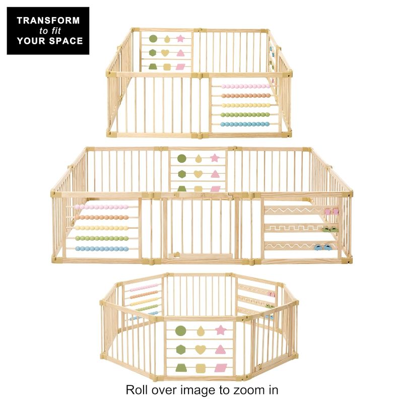 Photo 1 of Wooden Playpen Extra Large for Toddlers and Babies - Foldable, Expandable, Adjustable - 8-10 Panels - Natural Wood - Unisex - Playpen