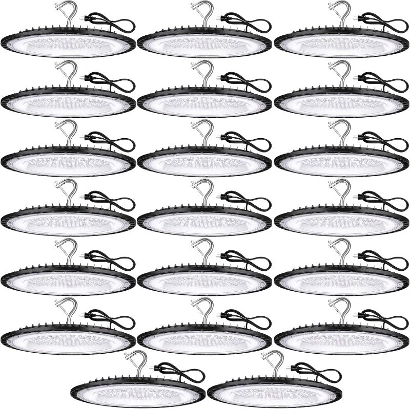 Photo 1 of 20 Pack 200W UFO Led High Bay Light Fixture,120VAC,30800LM,5000K Daylight Commercial Shop Bay Lighting,[850W MH/HPS Equiv.] US Plug Area Lighting for Garage/Warehouse/Barn/Gym/Factory/Workshop