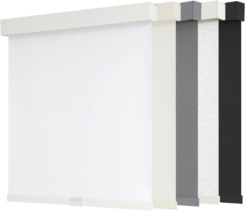 Photo 1 of AOSKY Blackout Roller Shades Cordless Blinds for Windows, Free-Stop Shades with Valance, Thermal Insulated Fabric, UV Protection, Natural Woven Blinds for Home and Office (34" W x 72" H, White)