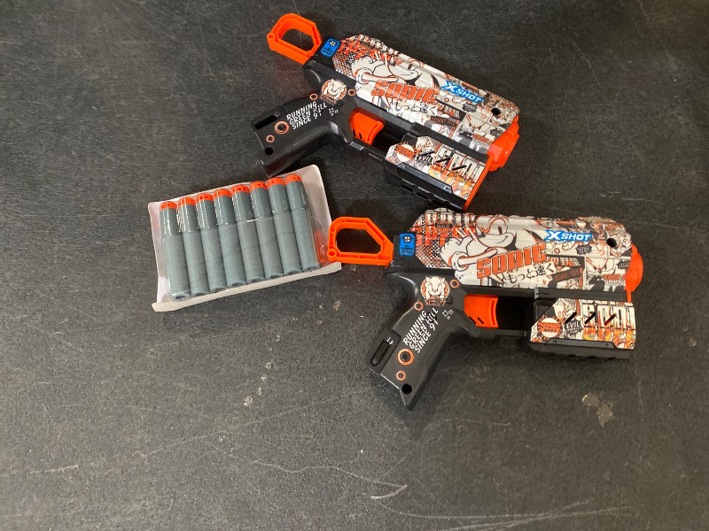 Photo 1 of XSHOT Skins Flux - Sonic Retro (2 Pack + 16 Darts) by ZURU, Easy Reload, Air Pocket Dart Technology, Toy Foam Dart Blaster for Kids, Teens, and Adults, Frustration Free Packaging