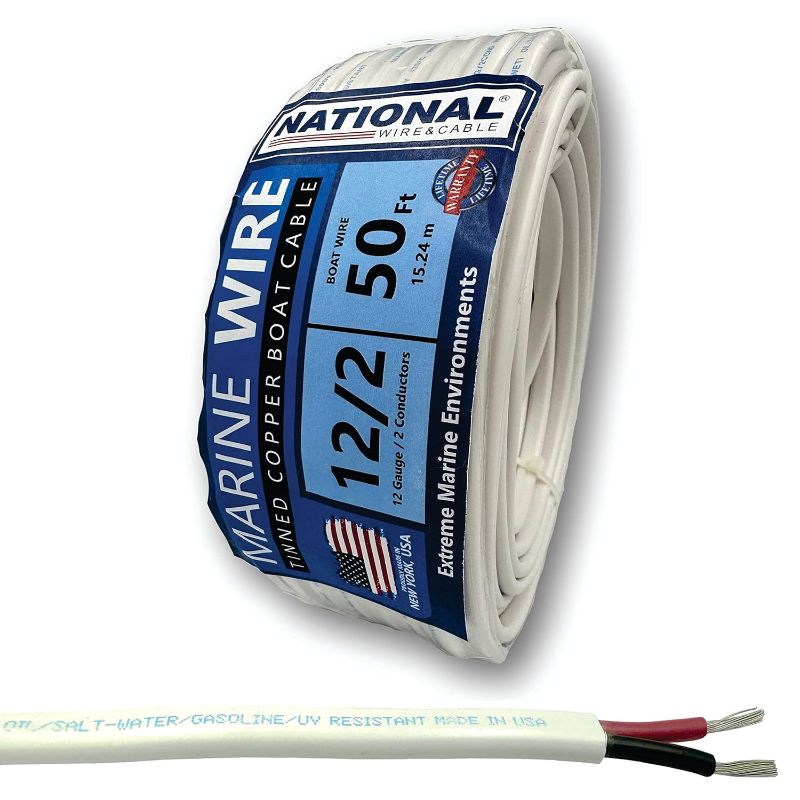 Photo 1 of NATIONAL Wire&Cable 12/2 Marine Wire- 50 Ft - Made in USA - Tinned Copper Duplex Boat Wire - 12-Gauge 2-Conductor Shethed - Designed for Boat/Marine/Automotive/RV/Camper/Trailer