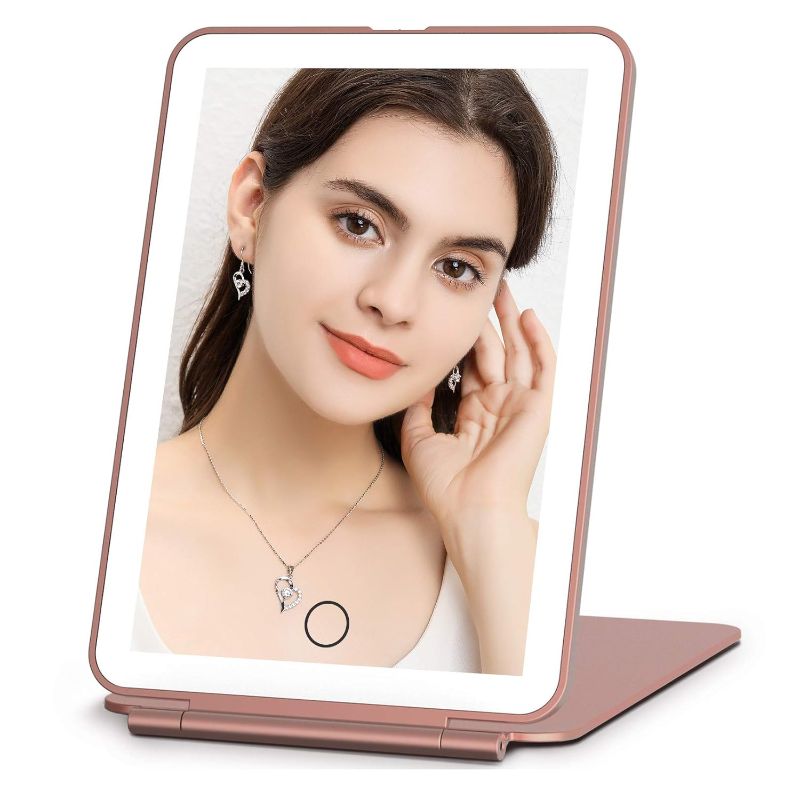 Photo 1 of FUNTOUCH Rechargeable Travel Makeup Mirror with 72 Led Lights, Portable Lighted Beauty Mirror, 3 Color Lighting, Dimmable Touch Screen, Tabletop LED Folding Cosmetic Vanity Mirror