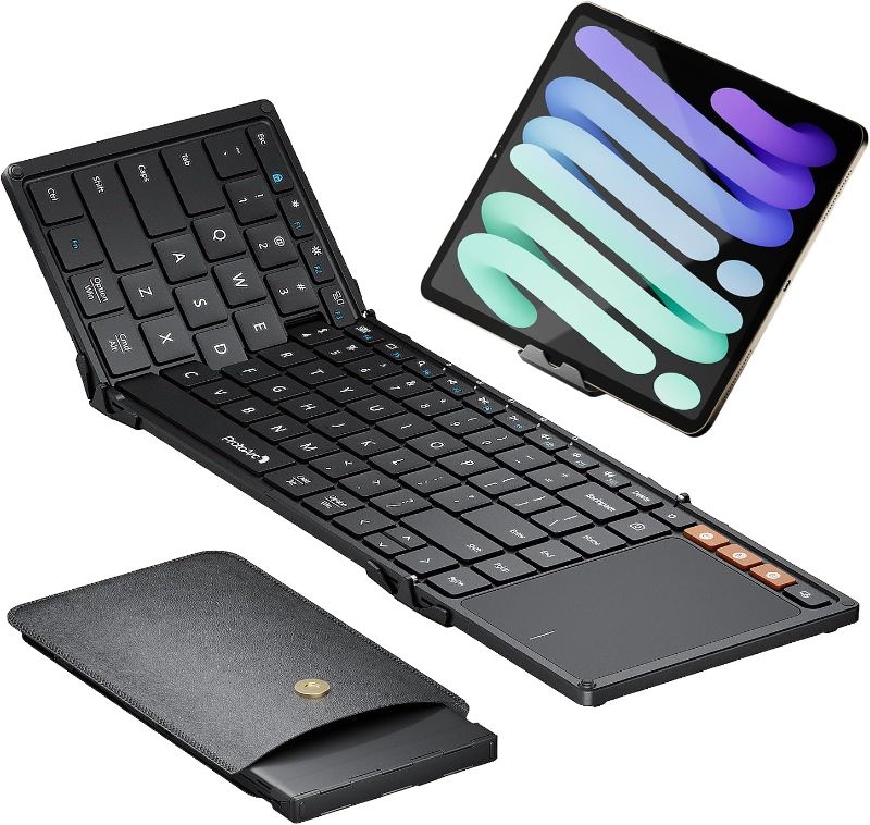 Photo 1 of ProtoArc Foldable Keyboard with Touchpad, XK01 TP Folding Portable Keyboard, Full Size Keys, Large Trackpad Bluetooth Travel Keyboards for Laptop PC Tablet - Black