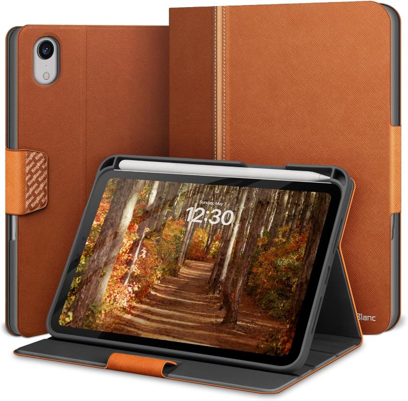 Photo 1 of KingBlanc iPad mini 7/6th Gen Case (A17 Pro) with Pencil Holder | PU Leather Stand Cover | Auto Sleep/Wake | Multi-Angle for Viewing/Typing | Brown | 2024/2021 8.3-inch