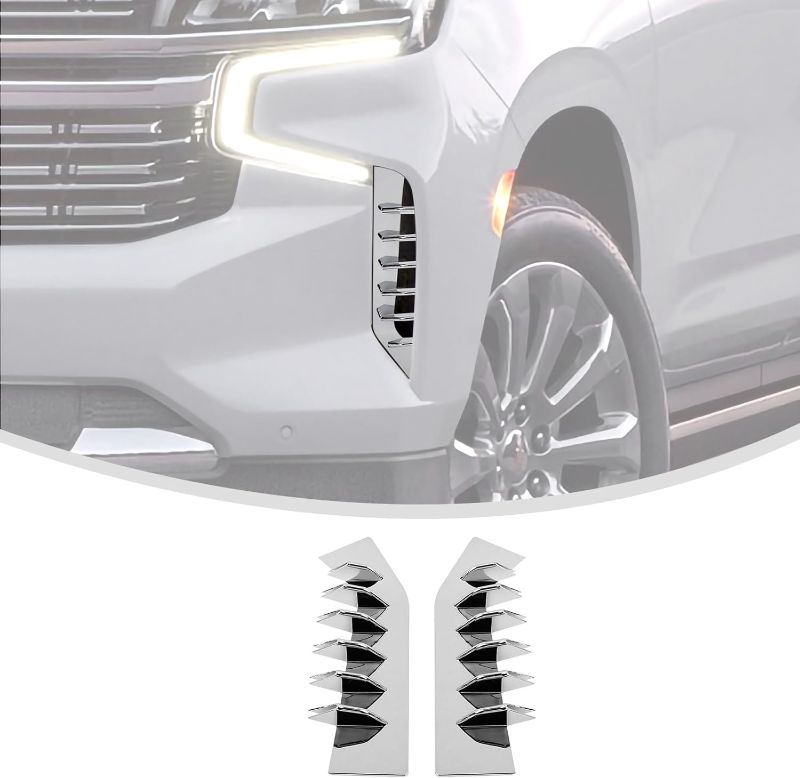 Photo 1 of Linskip Front Bumper Vent Deflector Kit Compatible with Chevy Suburban 2024 2023 2022 2021, Vent Moulding Cover for Suburban Exterior Accessories(Chrome)
