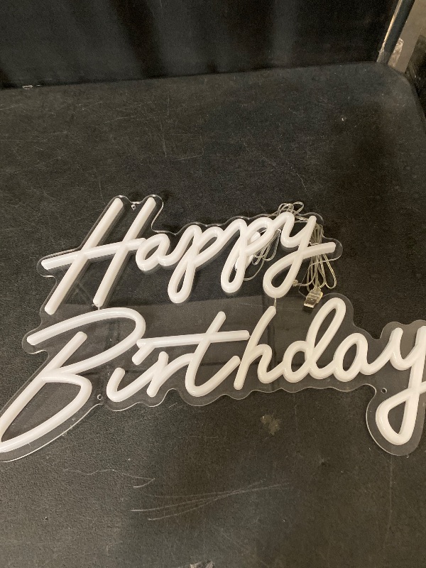 Photo 1 of Happy Birthday Neon Sign for Wall Decor, LED Happy Birthday Light Up Sign, USB Powered Dimmable Neon Light for Birthday Party Decorations Backdrop, White
