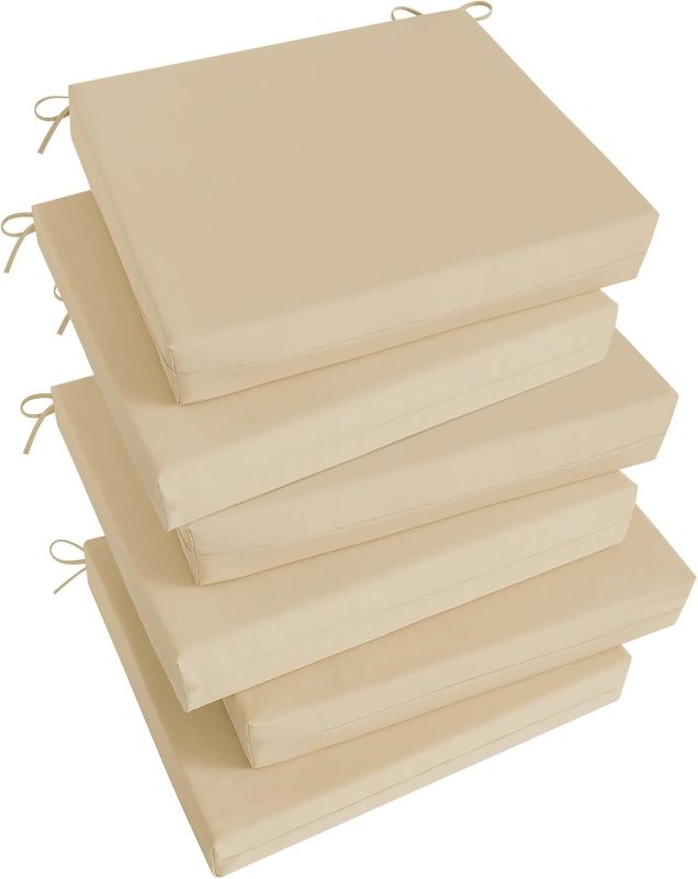 Photo 1 of Basic Beyond Outdoor Chair Cushions Set of 6, Square Corner Outdoor Cushions for Patio Furniture, Water Resistant Patio Chair Cushions with 2 Ties, 18.5x16x3, Beige