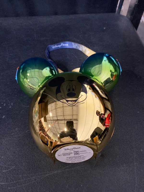 Photo 1 of Disney Balloon Mickey Head Popcorn Bucket Metallic Blue Green Gold Ombre