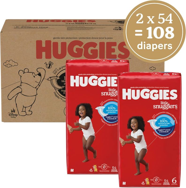 Photo 1 of Huggies Size 6 Diapers, Little Snugglers Baby Diapers, Size 6 (35+ lbs), 108 Count (2 Packs of 54), Packaging May Vary