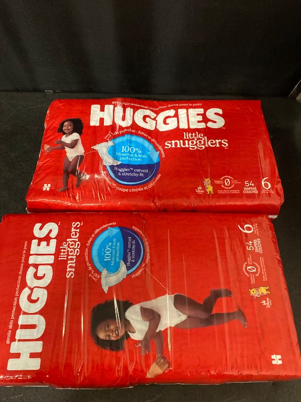 Photo 1 of Huggies Size 6 Diapers, Little Snugglers Baby Diapers, Size 6 (35+ lbs), 108 Count (2 Packs of 54), Packaging May Vary