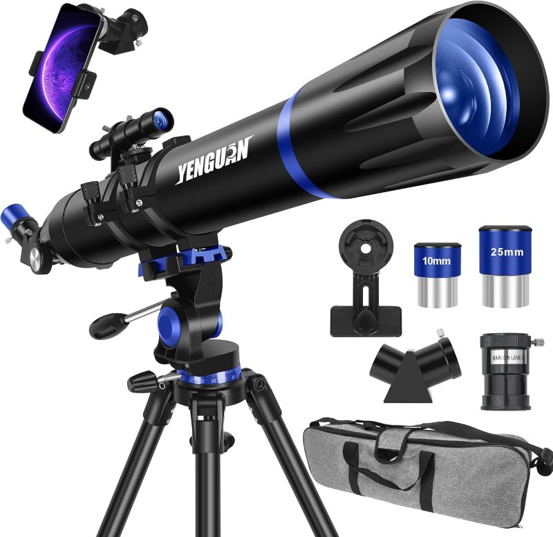 Photo 1 of Telescope, 90mm Aperture 800mm-Telescope for Adults & Kids, Professional Refractor Telescopes for Adults High Powered, Beginner-Friendly, Phone Adapter & Stable Stainless Tripod, Portable Carry Bag