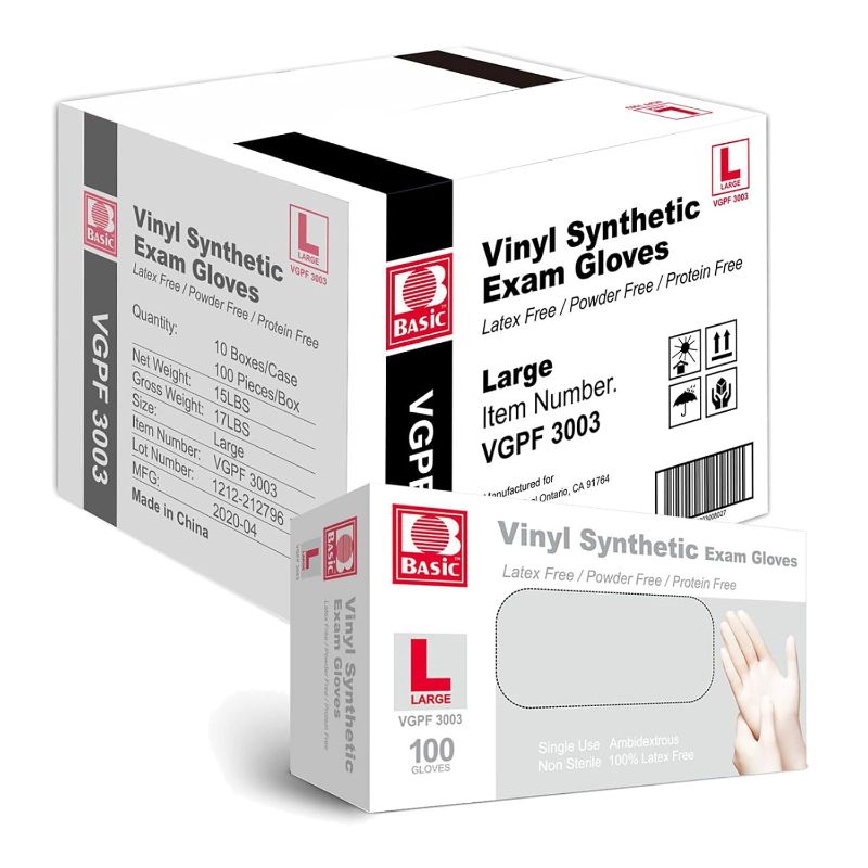 Photo 1 of Jointown Medical Clear Vinyl Exam Gloves - Latex-Free & Powder-Free - VGPF3003 (Case of 1000,Clear), Large