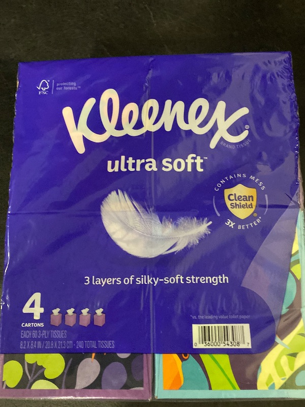 Photo 1 of Kleenex Ultra Soft Facial Tissues, 4 Cube Boxes, 60 Tissues per Box, 3-Ply (240 Total), Packaging May Vary