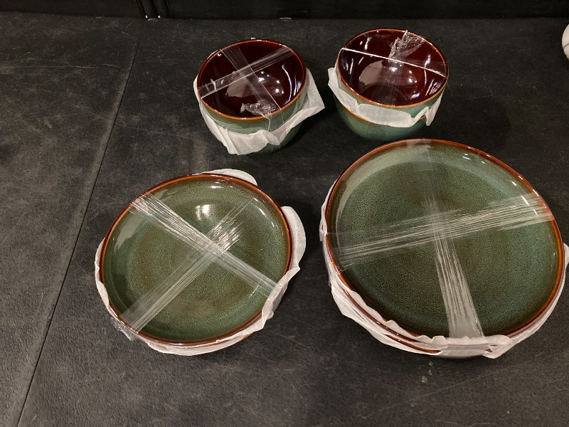 Photo 1 of Stoneware Dinnerware Sets, Ceramic Plates and Bowls Set, Microwave & Dishwasher Safe Kitchen Dishes, Modern Dinner Salad Plates | Cereal Bowls, Dishware Sets Service for 4 Sage Green