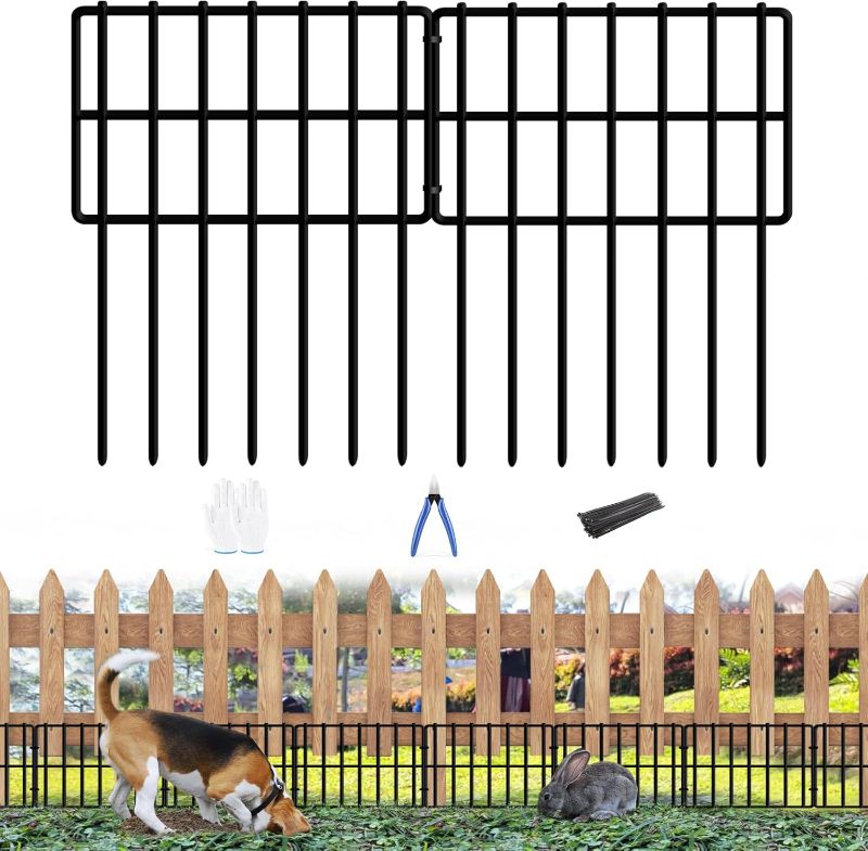Photo 1 of 25 Pack Garden Animal Barrier - 1.65inch Spike Spacing, Reusable Rustproof Metal Fence Border for Dogs & Rabbits - Total 27ft(L) x 17inch(H)