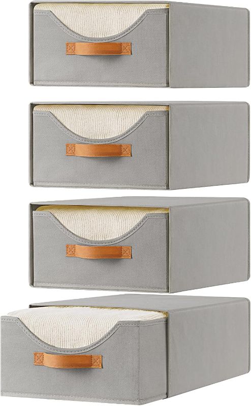 Photo 1 of 4 Pcs Closet Drawers and Large Size Clothes Storage Bins Push-Out Storage Stackable Shelf Drawers with See-Through Window Closet Organizers for Bedroom, Living Room, Under Bed, Grey