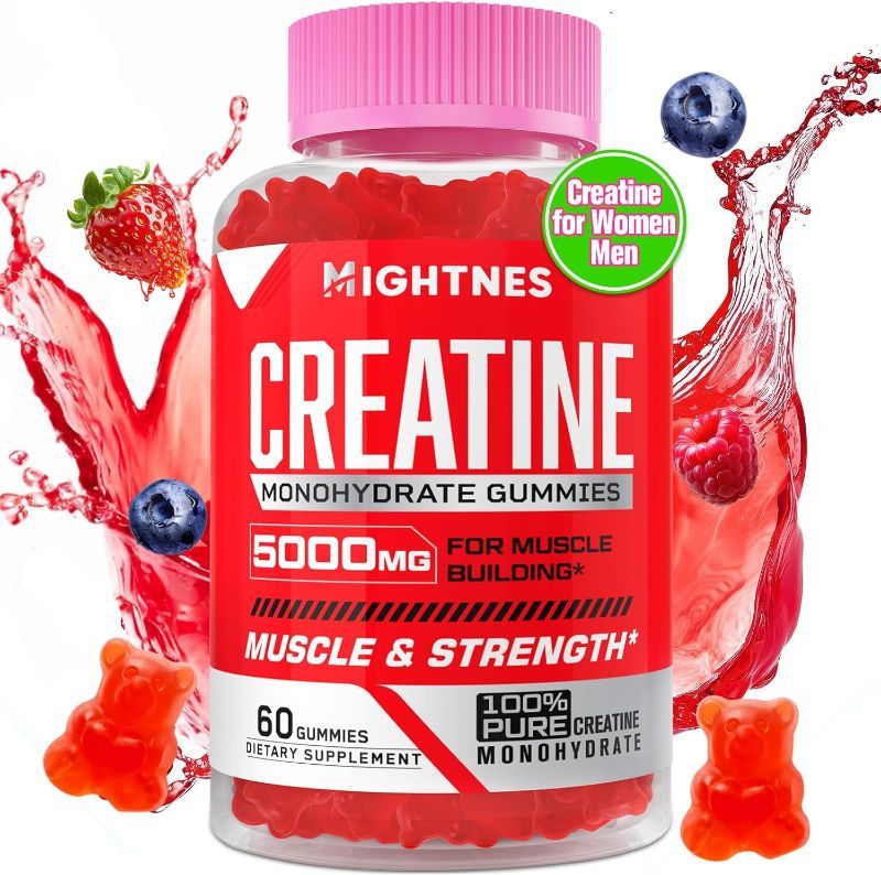 Photo 1 of Creatine Monohydrate Gummies for Men & Women - Creatine Pre-Workout Gummies with Taurine & Vitamin B6 B12 for Maximum Strength, Muscle, Energy, Endurance & Focus, Organic, Vegan-60 Count