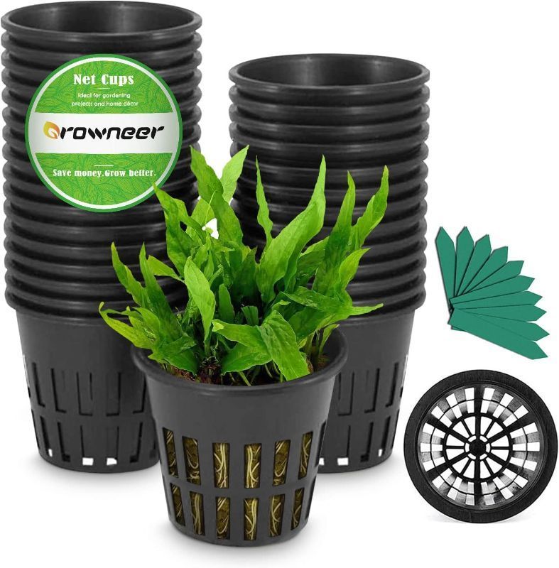 Photo 1 of GROWNEER Net Pots 25 Pcs 3 Inch Garden Slotted Mesh Net Cups, Heavy Duty Hydroponic Supplies with 50Pcs Plant Labels, Planting Grow Basket for Indoor Outdoor Aquaponics Growing Bucket