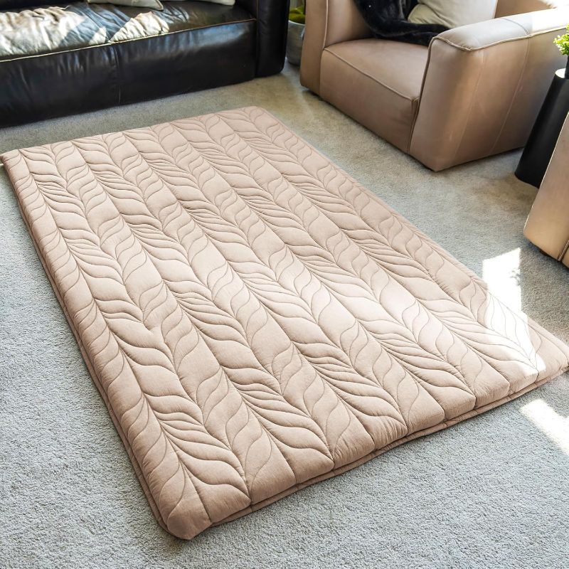 Photo 1 of ZonLi Japanese Floor Mattress Futon Mattress Full Size, Thicken Roll Up Tatami Mat w/ 100% Cotton Washable Cover, Portable & Foldable Floor Bed Mattress for Sleeping, Dormitory, Adult Kids, Coffee