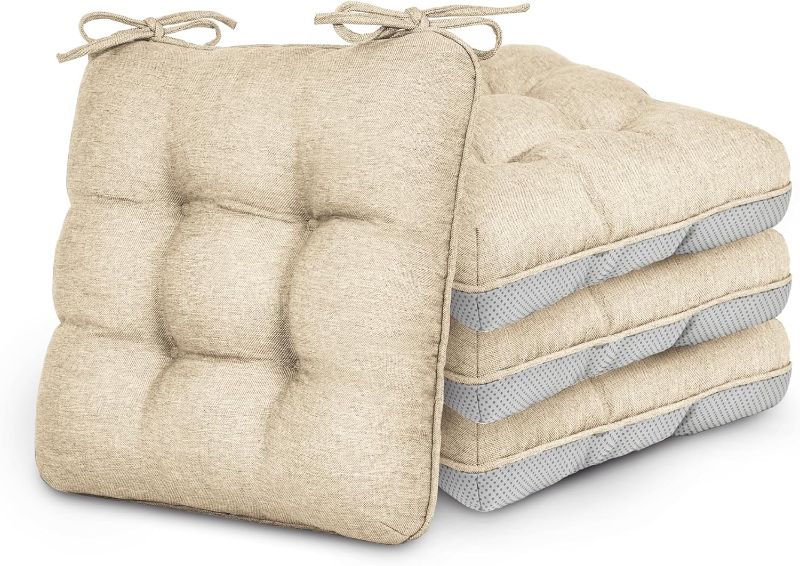 Photo 1 of Love's cabin Memory Foam Chair Cushions Set of 4, Outdoor/Indoor Chair Pads for Dining Chairs 4 Pack, Seat Cushions for Kitchen, Dining Room, Office, Patio Chairs, 15.5" x 15.5" x 3.5" Khaki