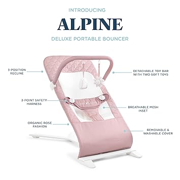 Photo 1 of Baby Delight Alpine Deluxe Portable Baby Bouncer | Infant | 0-6 Months | 100% GOTS Certified Organic Cotton Fabric | Organic Rose