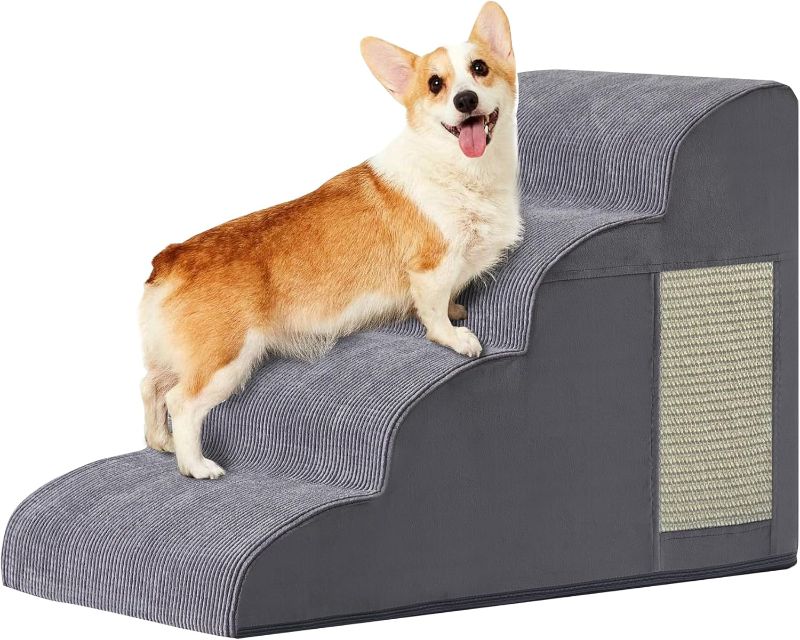 Photo 1 of Dog Stairs for Small Dogs, 4-Step Dog Ramp for Bed 19.7" H, Dogs Steps for Bed, Couch, Pet Stairs with Non-Slip Bottom Design, Cat Scratching, High Density Foam Portable Pet Steps, Indoor, Grey