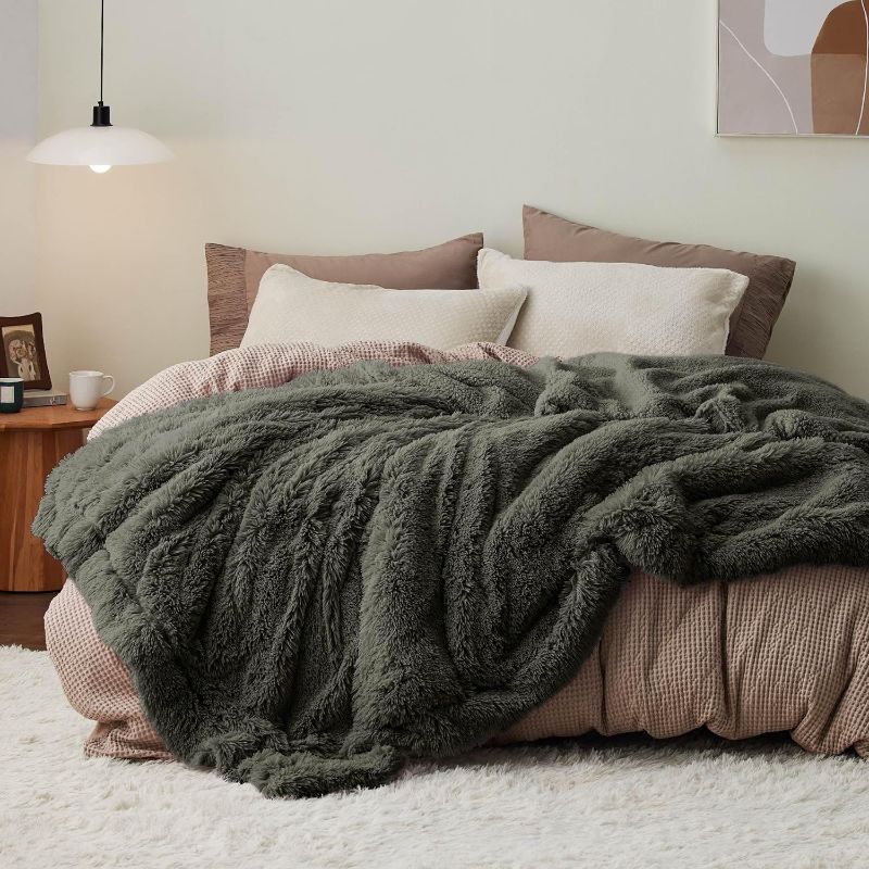 Photo 1 of King - Bedsure GentleSoft Fluffy Olive Green King Size Blanket for Bed, Thick Soft Sherpa Faux Fur Fleece Bedding Fuzzy Plush Winter Warm Heavy Large King Blanket, Cozy Olive Gifts for Men Women, 108x90