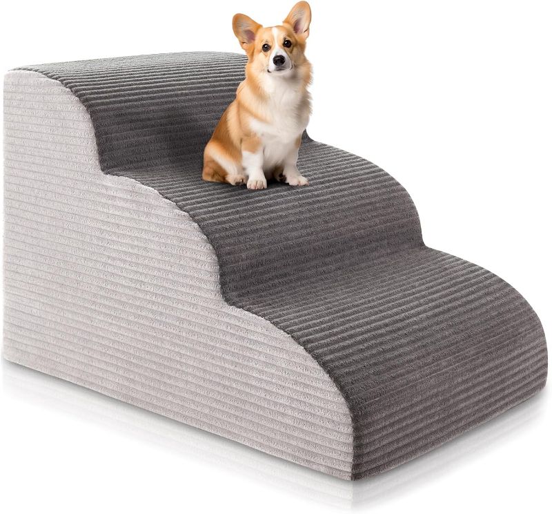 Photo 1 of 15.7”H Curved Dog Stairs Ramp for Beds Couches, Pet Steps with Durable Non-Slip Washable Fabric Cover, Pet Stairs for Bed Climbing, Dog Steps for Small Dogs and Cats, 3-tiers