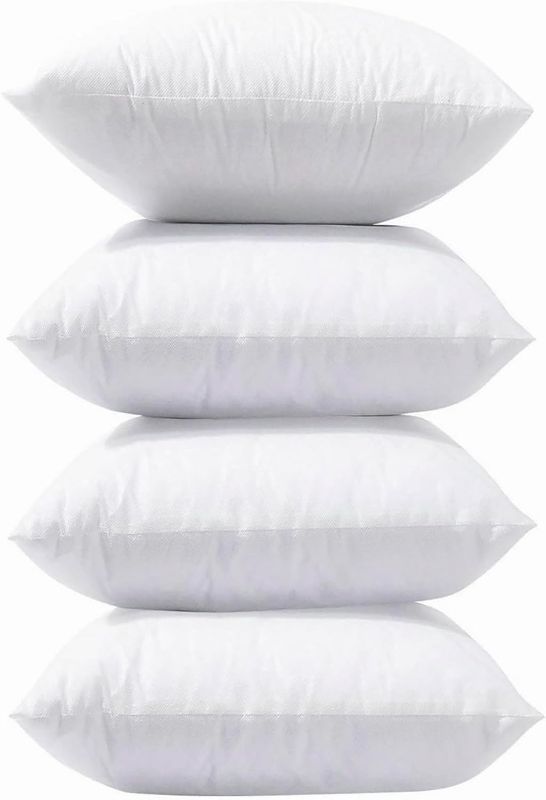 Photo 1 of LANE LINEN 4 Pack 18x18 White Throw Pillow Inserts for Decorative Pillow Covers, Couch Pillows for Living Room, Fluffy Pillows for Bed
