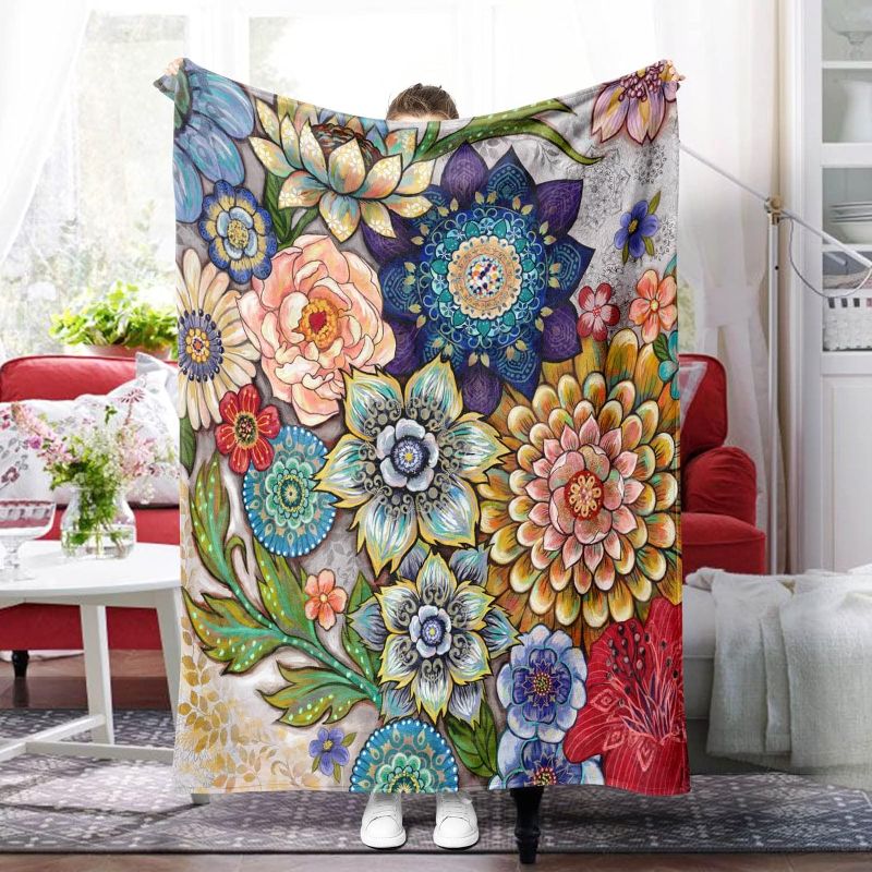 Photo 1 of Neasow Floral Fleece Throw Blanket, Vibrant Color Boho Flowers Blossom Cozy Decor Throws for Sofa Bed