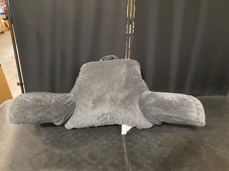 Photo 1 of Reading Back Pillow with Arms Back Support Designed for Sitting Up in Bed and Couch, Gray