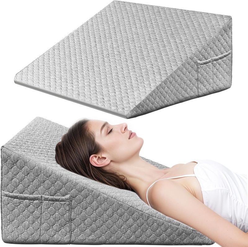 Photo 1 of Wedge Pillow, 12 Inch Bed Wedge Pillow for Headboard, Pillow Wedge for Acid Reflux Relief, After Surgery, Sleeping?Back Pain Relief, Memory Foam Top, Darkgrey