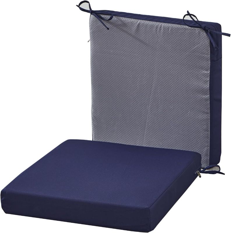 Photo 1 of 18.5 x 16 Inch Outdoor Chair Cushions for Patio Furniture, UV Resistant Non Slip Waterproof Replacement Patio Seat Cushion with Ties Set of 2, Navy Blue