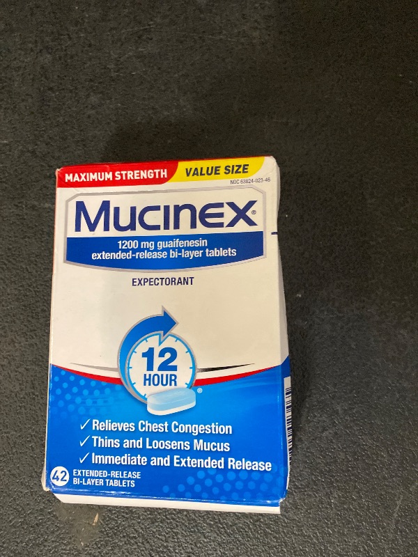 Photo 1 of Mucinex 12 Hour Maximum Strength Extended-Release Tablets, 42 Tablets