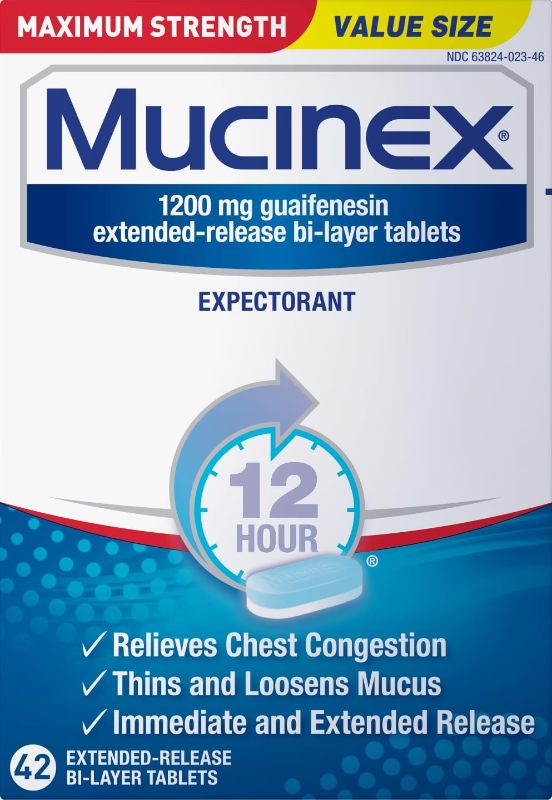 Photo 1 of Mucinex 12 Hour Maximum Strength Extended-Release Tablets, 42 Tablets