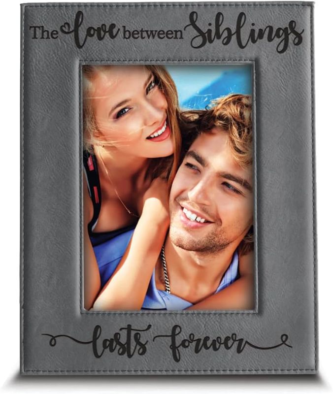 Photo 1 of Bella Busta -The Love Between Siblings Lasts Forever_ Engraved Leather Picture Frame (4x6 Vertical)