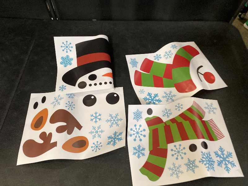 Photo 1 of 3 Sheets Christmas Snowflake Snowman Decor Sticker Xmas Refrigerator Sticker Funny Fridge Decals Craft Wall Sticker Large Cute Window Door Cling for Xmas Garage Home Office Holiday