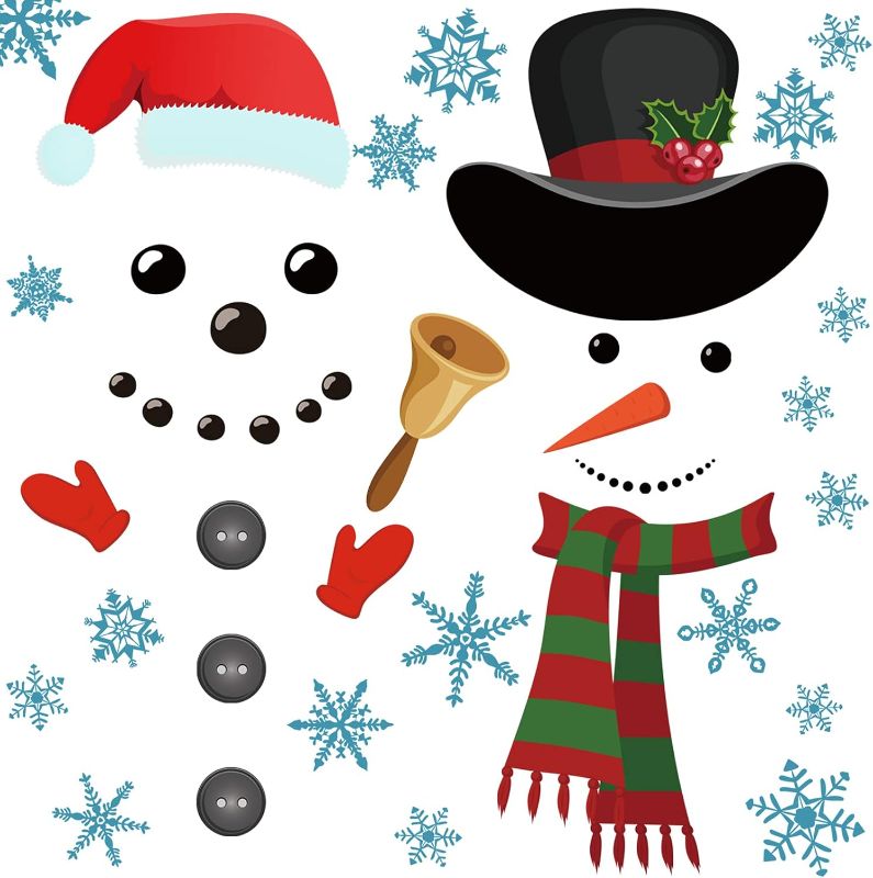 Photo 1 of 3 Sheets Christmas Snowflake Snowman Decor Sticker Xmas Refrigerator Sticker Funny Fridge Decals Craft Wall Sticker Large Cute Window Door Cling for Xmas Garage Home Office Holiday