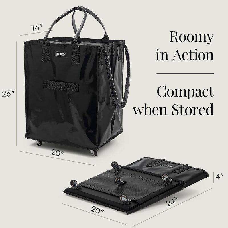 Photo 1 of Large, Black - Reusable Grocery Bag On Wheels, Shopping Trolley, Rolling Tote, Zipper Closure, Lightweight, Carries Up to 66 lb & Fits 5 Grocery Bags, Folds Flat, Unbreakable Handles