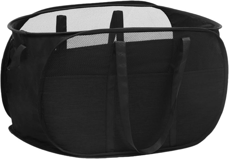 Photo 1 of Collapsible Laundry Baskets, Tear Proof Pop Up Laundry Hamper with Dual Handles, Durable Foldable Laundry Basket, Easy to Carry Laundry Hamper for Home, Laundry Room, Bedroom, Dorm, Travel Black