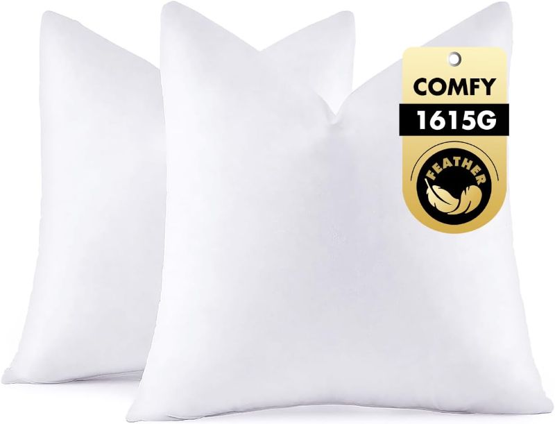 Photo 1 of MIULEE 26x26 Euro Pillow Inserts,Set of 2 Down Feather Throw Pillows for Couch Sofa Bed, Decorative Fluffy Throw Pillow Inserts Cotton Fabric,White