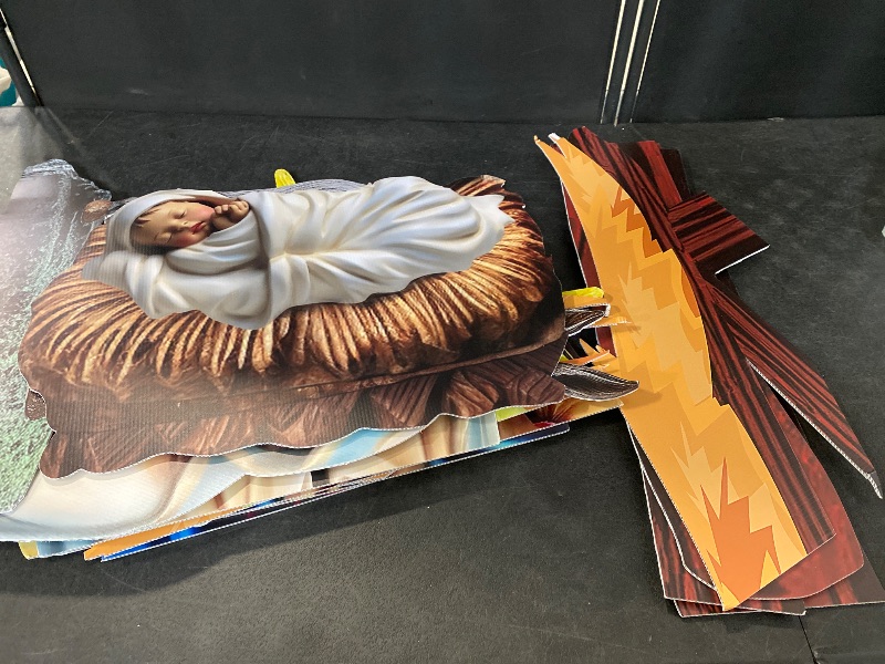 Photo 1 of Kigley 6 Pcs Christmas Outdoor Nativity Set 6.7ft Large Manger Christmas Yard Signs Nativity Outdoor Christmas Decorations Religious Holy Jesus Birth Manger Scene Supplies with Stake for Xmas Lawn
