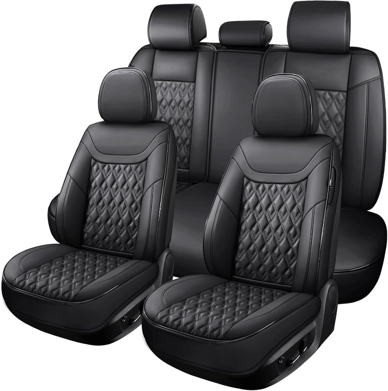 Photo 1 of Car Seat Covers Full Set, Leather Seat Covers for Cars, Car Seat Protector Waterproof, Non-Slip,Bright and Shiny seat Covers Make Your Vehicle Look, 5Seaters,Full Set,Black