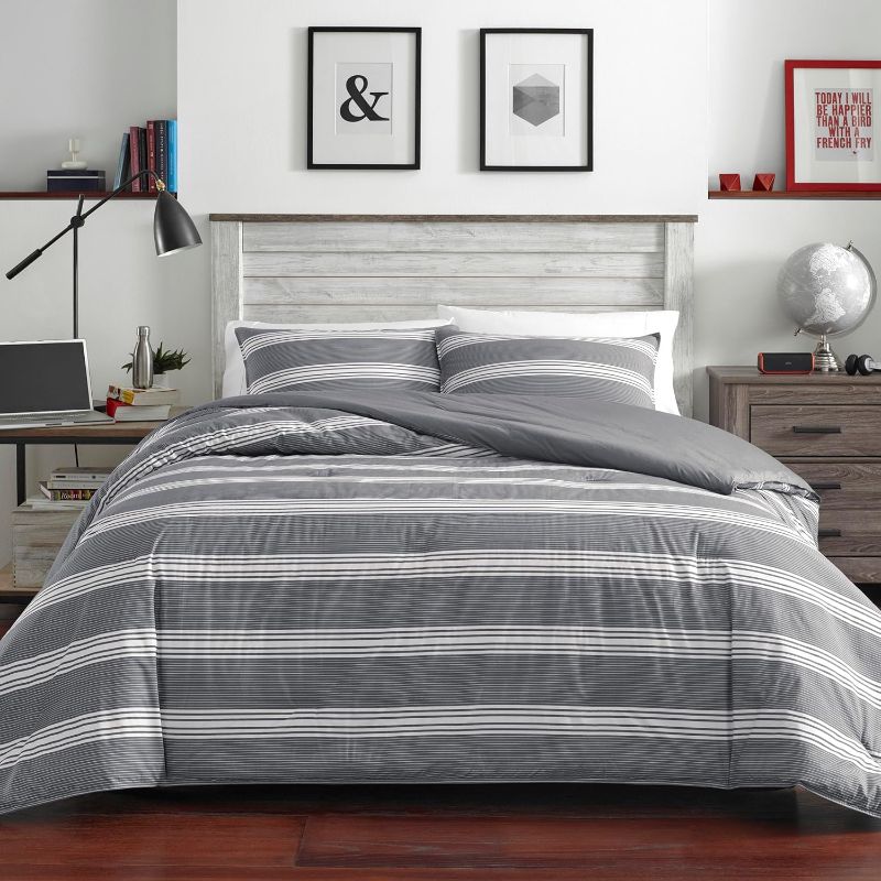 Photo 1 of Nautica - Queen Comforter Set, Reversible Cotton Bedding with Matching Shams & Reusable Laundry Bag, Medium-Weight, Oeko-Tex Certified (Craver Grey)