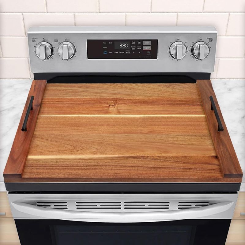 Photo 1 of 30" Noodle Board Stove Cover, Acacia Wood Stove Top Covers for Electric Stove and Gas Stove, Wooden Stovetop Cover for Counter Space, Stove Burner Covers, Sink Cover RV Stove Top Cover