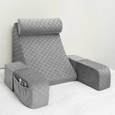 Photo 1 of Vekkia Reading Pillow with Adjustable Arms & Headrest – Multi-Firm Foam Backrest Cushion for Adults with Extra-Large Pockets for Reading, TV, Gaming & Work, Recovery on Bed & Floor, 19"(Grey)